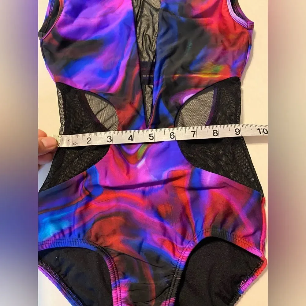 LA Dance Olivia Contemporary Solo Costume Purple Blue Mesh Cutout Leotard LC